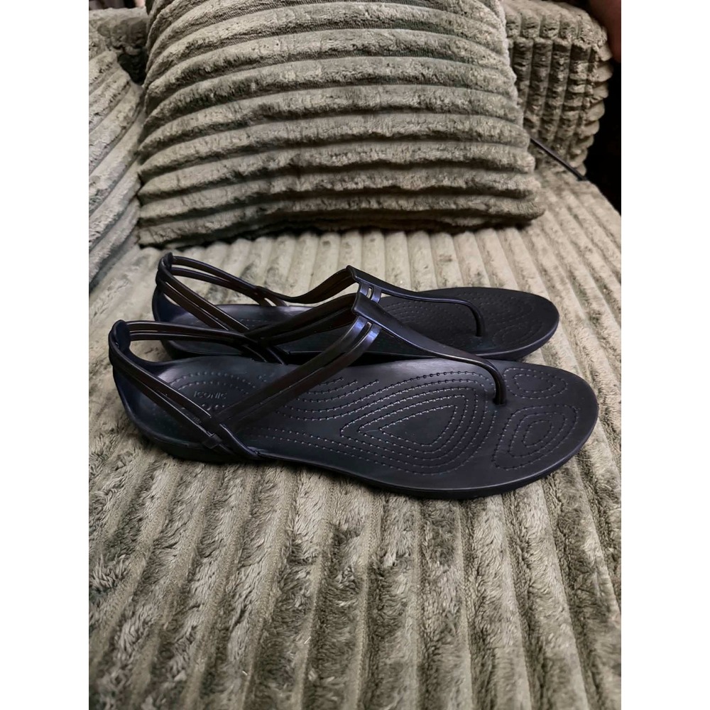Crocs Womens 10 black Isabella Strappy Jelly Sandals T-Strap Flat Comfort Shoes - Picture 3 of 6